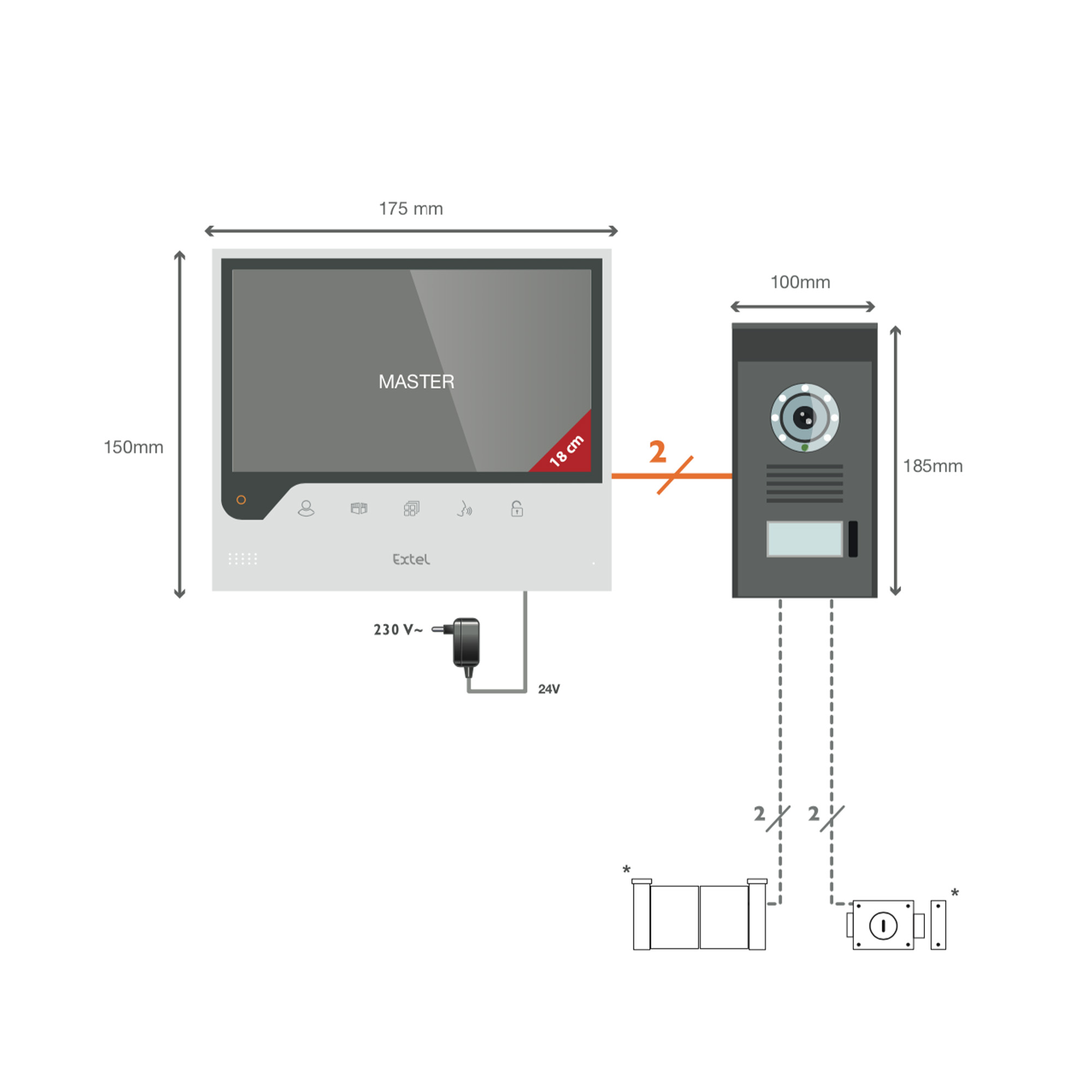 Système de contrôle d'accès à domicile de sonnette filaire 12V