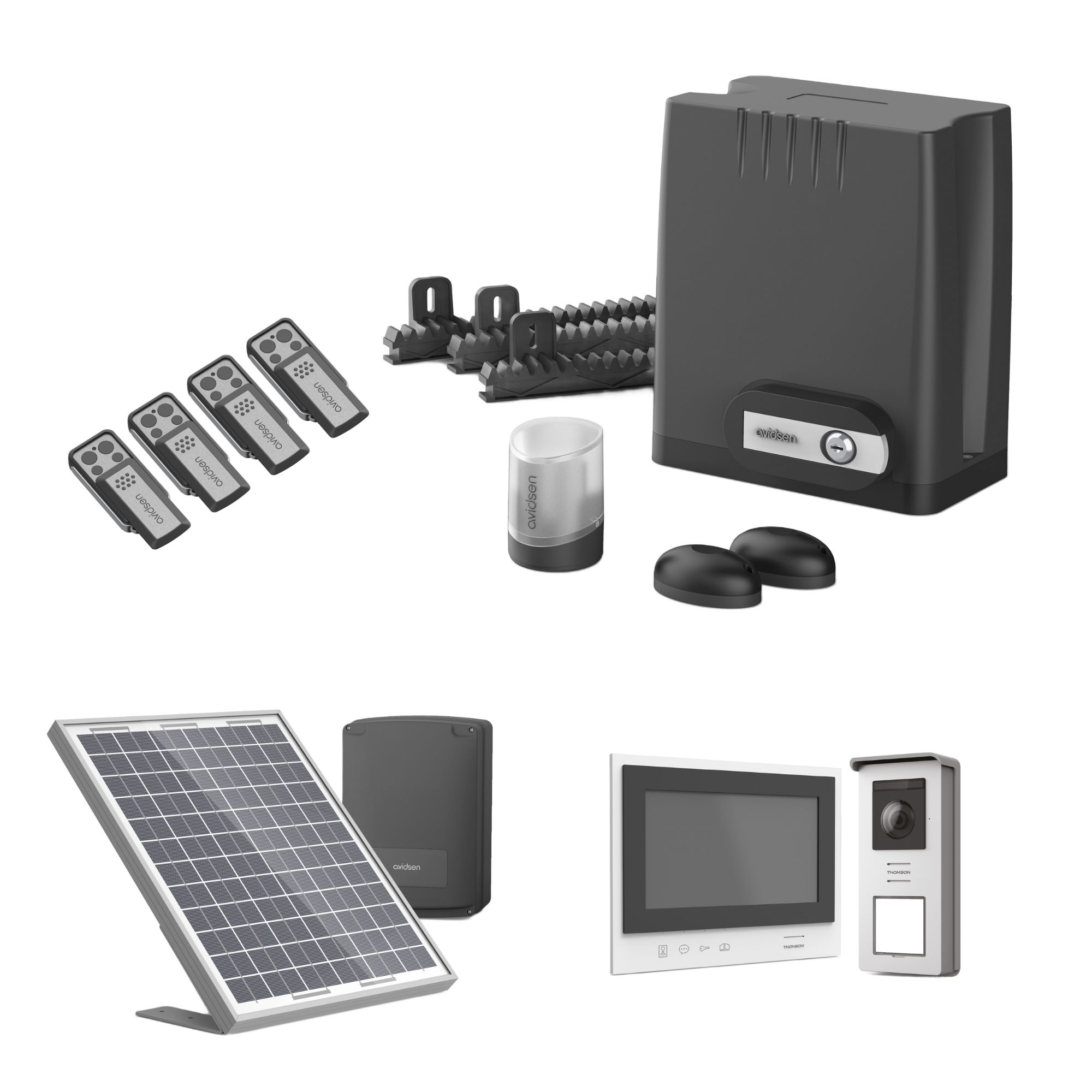 Avidsen Kit 100% solaire moteur coulissant OREA550 + visiophone sans fil Thomson AIr -