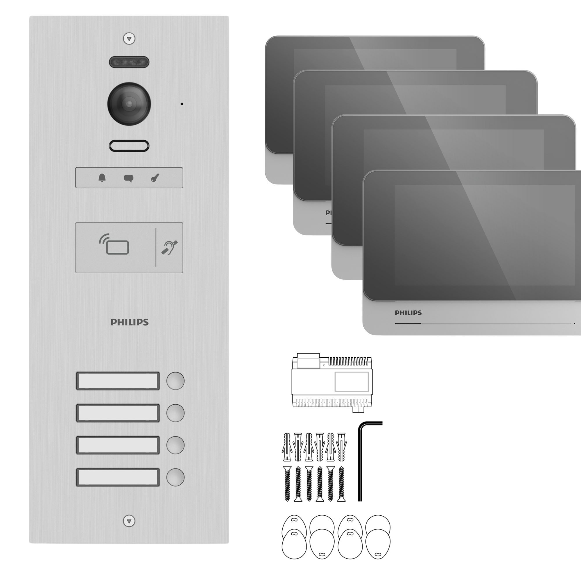 Philips Visiophone collectif pour 4 appartements / bureaux - compatible Vigik WelcomeHive 2